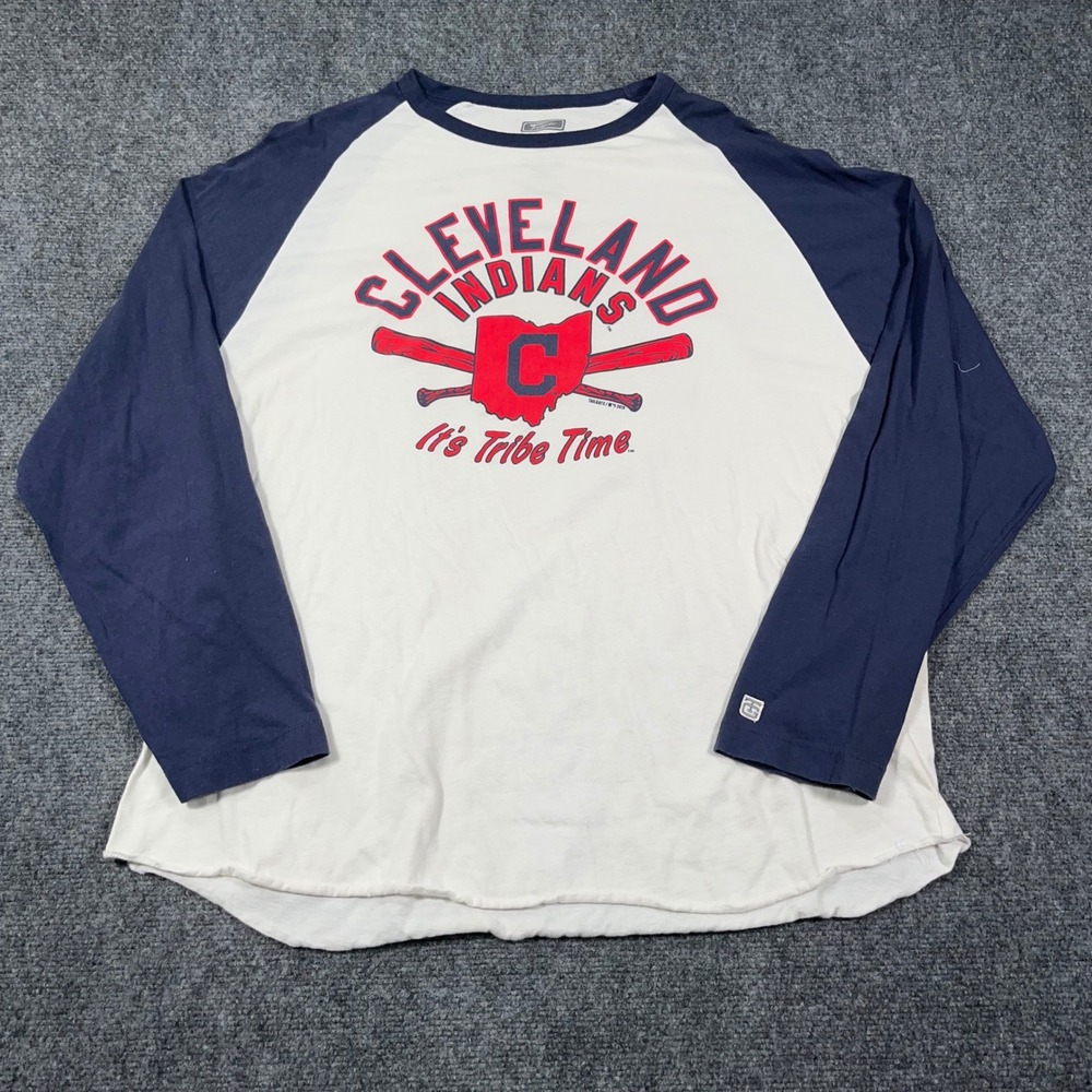 Tailgate Cleveland Indians Baseball Raglan T-Shirt Men 2XL Tribe Time White Blue